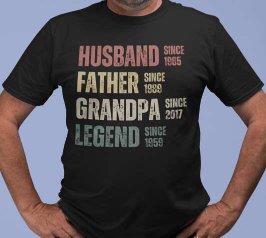 Personalized Husband, Father, Grandpa, Legend T-shirt